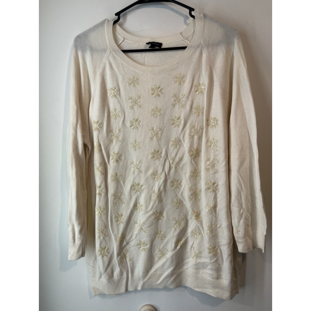 Talbots Lambs Wool Blend Snowflake‎ Sequence Sweater Ivory XL 3/4 Sleeve